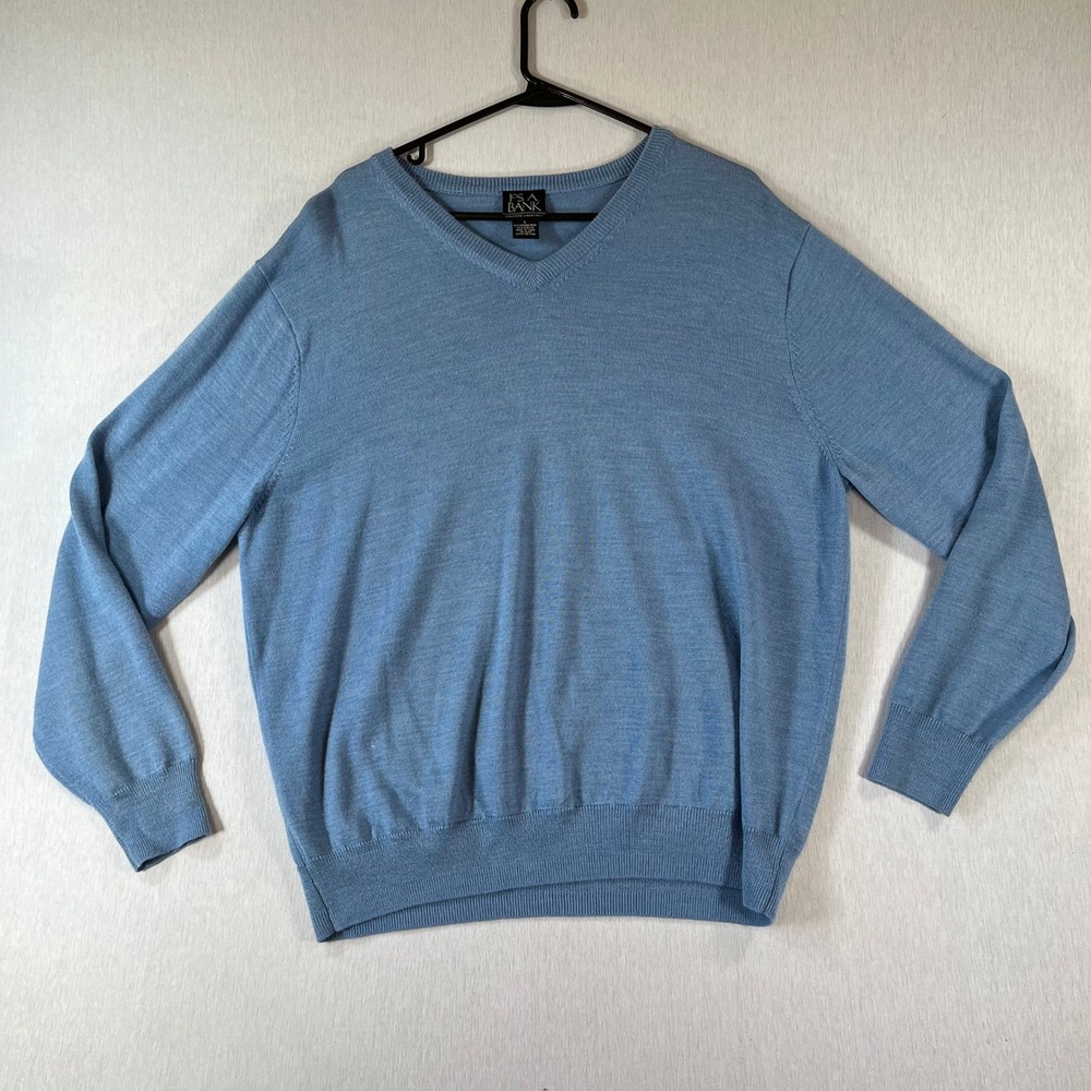 Jos A Bank Executive Collection Sweater Men L Merino Wool Blend V-Neck Blue Soft